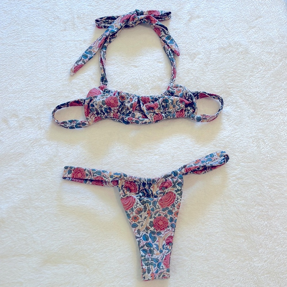 Strawberry Milk Mob Floral Bikini Set - Pink and Blue